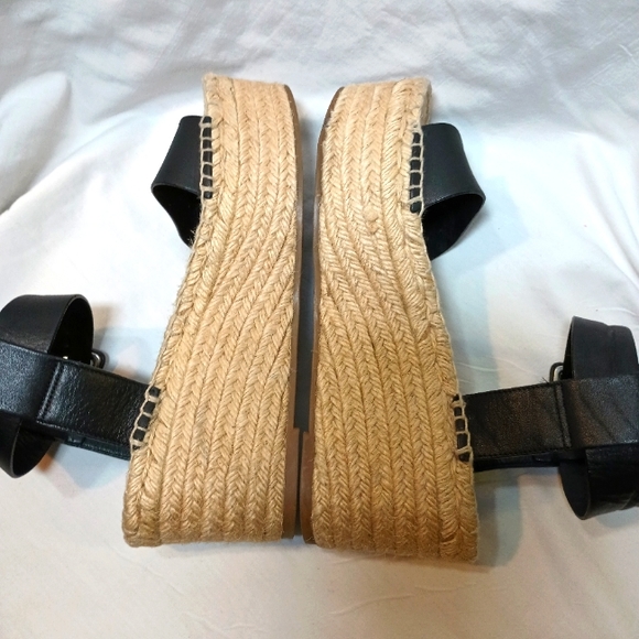 Vince Black Leather Ankle Strap Platform Womens Espadrilles. Size 7M